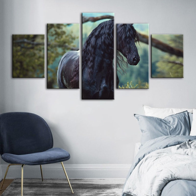 Majestic Horse in Forest - 5 Panel Canvas Art for Home Decor