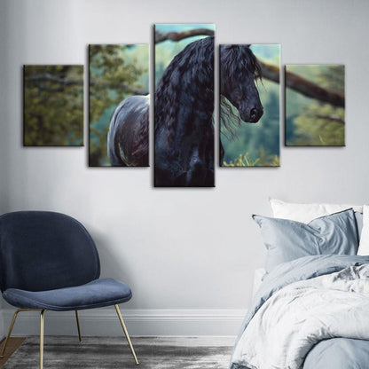 Majestic Horse in Forest - 5 Panel Canvas Art for Home Decor