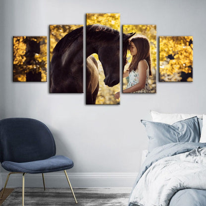 5-Piece Canvas Art: Girl and Horse Bonding