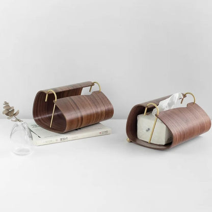 Elegant Walnut Tissue Dispenser with Brass Detailing