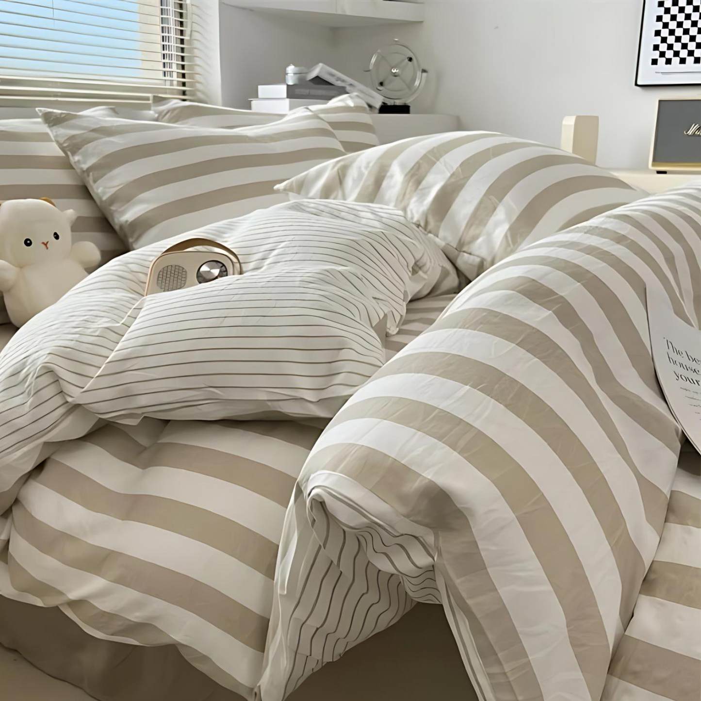 Classic Striped Bedding Set - 4 Piece Duvet Cover and Sheet