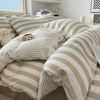 Classic Striped Bedding Set - 4 Piece Duvet Cover and Sheet