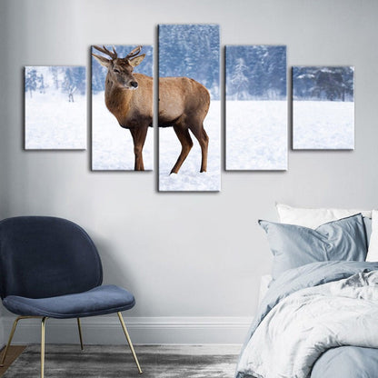 Serene Winter Deer - 5 Panel Canvas Artwork