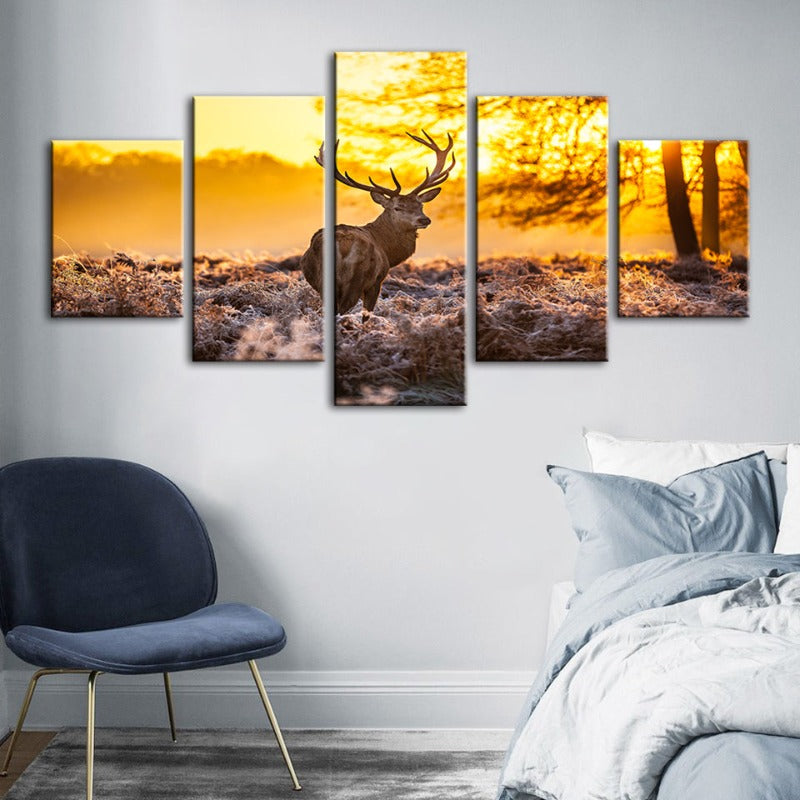 Serene Winter Deer Canvas Art - 5 Piece Set