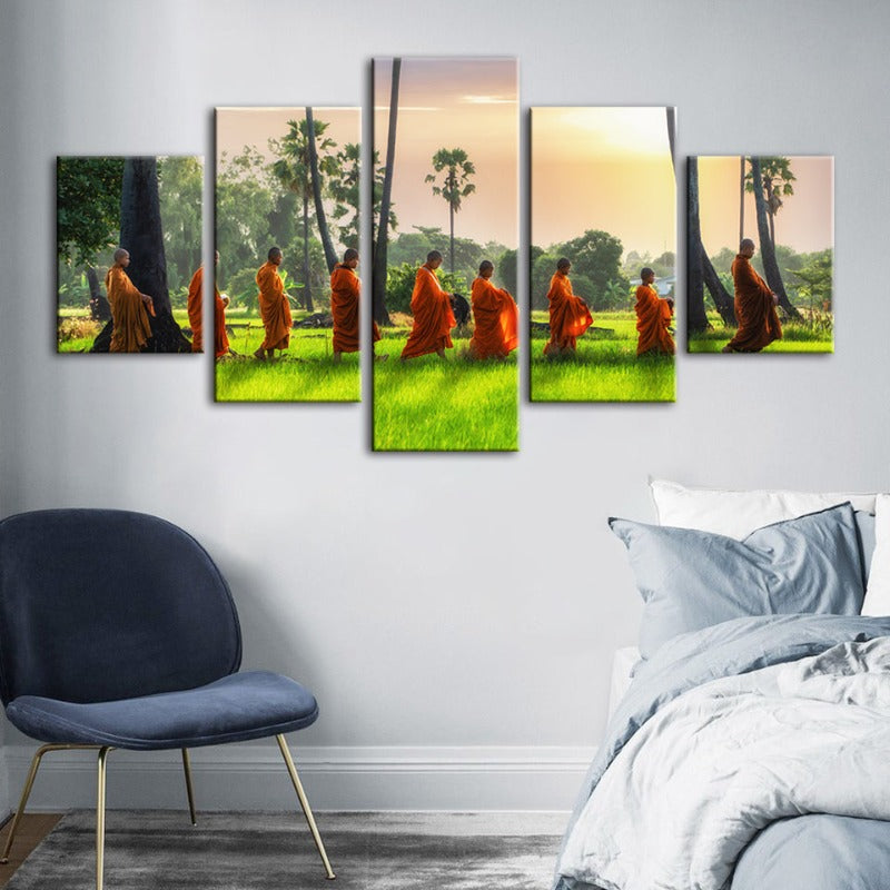 Serene Monks 5-Piece Canvas Art Set for Tranquil Spaces