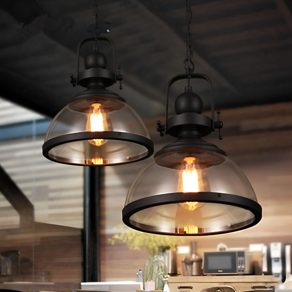 Industrial Retro Pendant Ceiling Light with Antique Glass and Iron Design