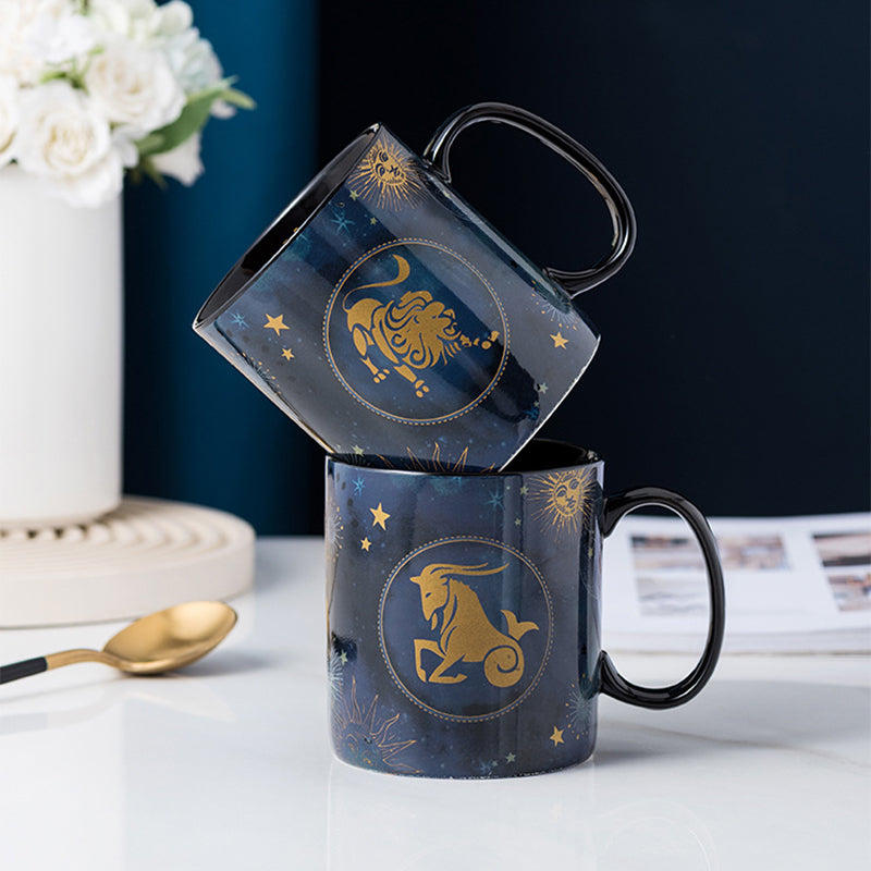 Cobalt Blue Ceramic Coffee Mug with 12 Zodiac Signs