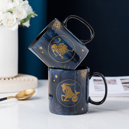 Cobalt Blue Ceramic Coffee Mug with 12 Zodiac Signs