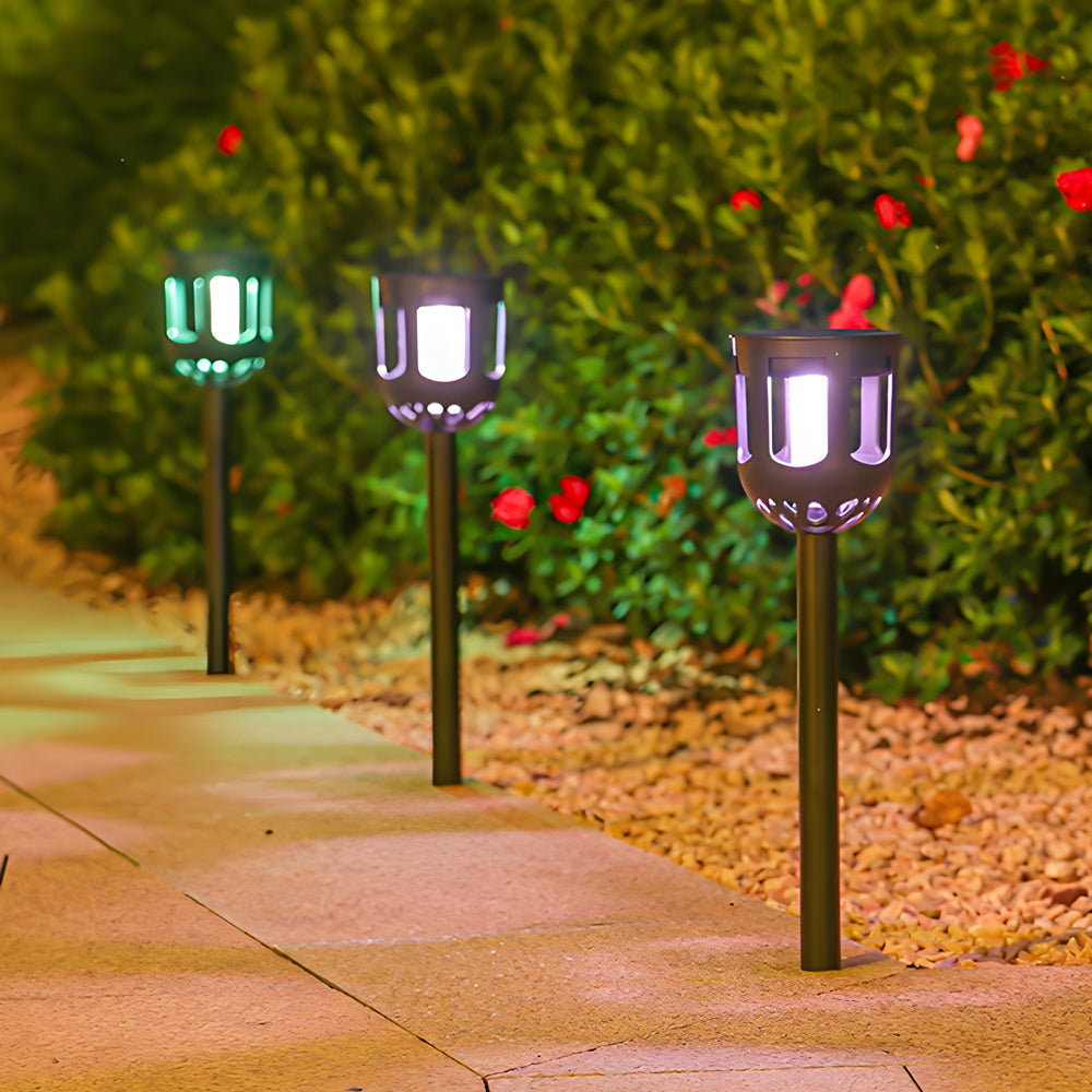 Set of 4 Modern Black Solar LED Lights for Outdoor Pathways