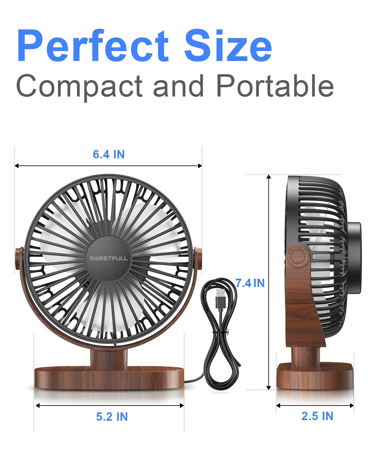 6.5 Inch Portable USB Desk Fan for Home, Office, Car, and Travel