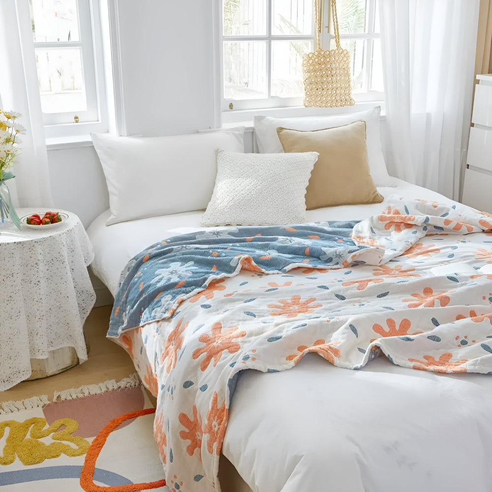 Vibrant Reversible Cotton Throw Blanket for All Seasons