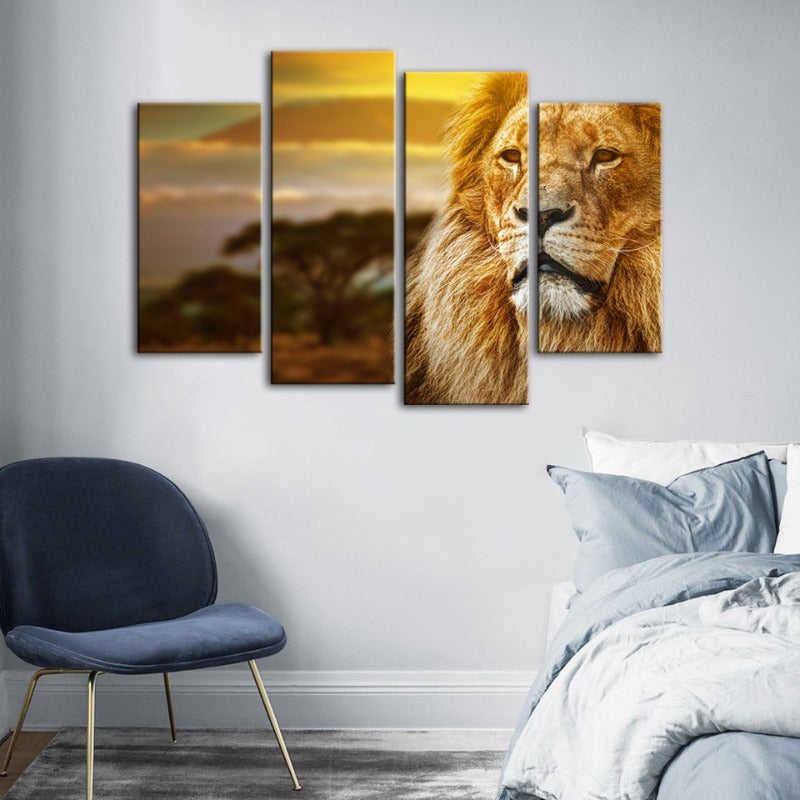 Majestic Lion Canvas Art Set - 4 Piece Collection