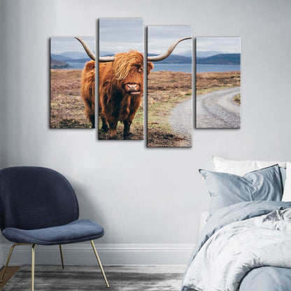 Stunning 4-Piece Rustic Cow Canvas Art Set