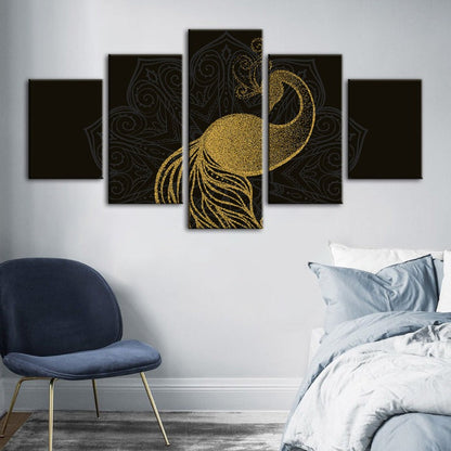 Stunning 5-Piece Peacock Mandala Canvas Artwork