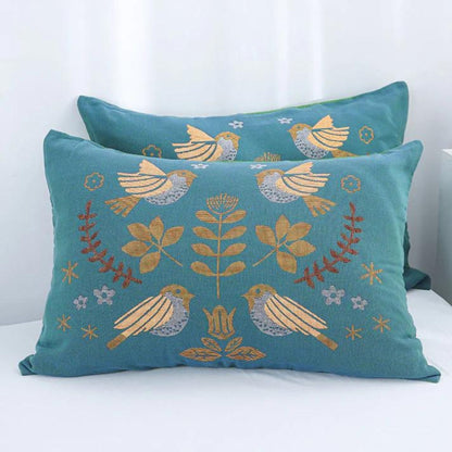 Artisan Floral and Avian Cotton Pillowcases (Set of 2)