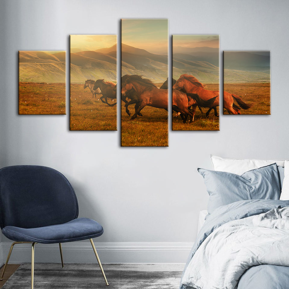 Majestic Stallions in Serene Landscape - Canvas Art Set