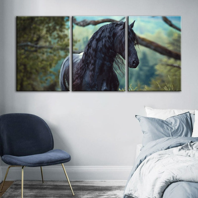Forest Canvas Art Set of 3 Featuring Black Horse