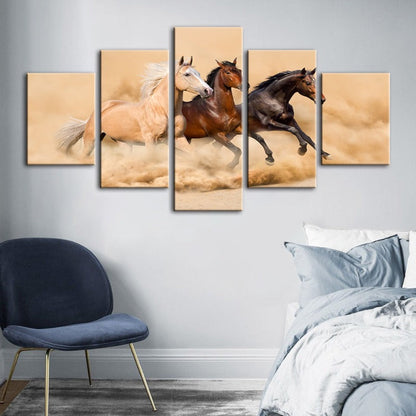 Majestic Horses Running Through the Desert - 5 Piece Canvas Art