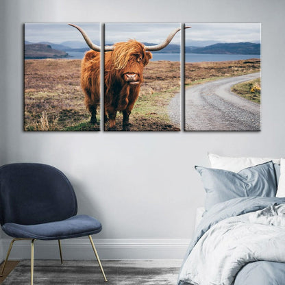 Set of 3 Canvas Wall Art Paintings Featuring Elegant Brown Cows