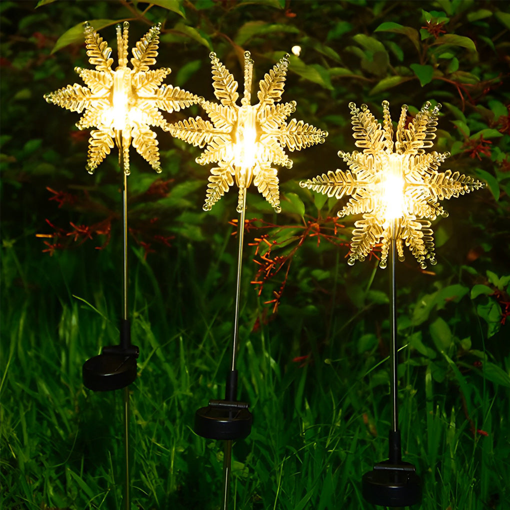 Set of 2 Solar Powered Waterproof LED Lawn Lights - Snowflake Design