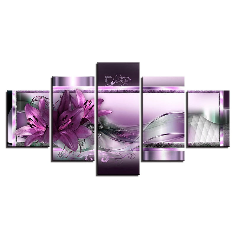Stunning 5-Piece Canvas Art Featuring Purple Tulips
