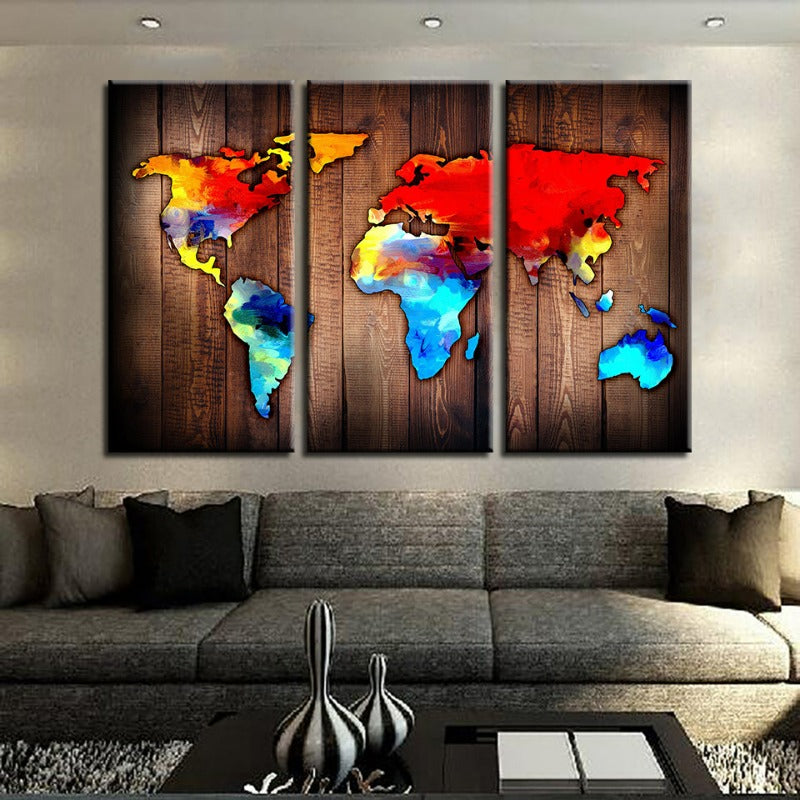 3-Piece Canvas Art Set of Stunning Volcanic World Map