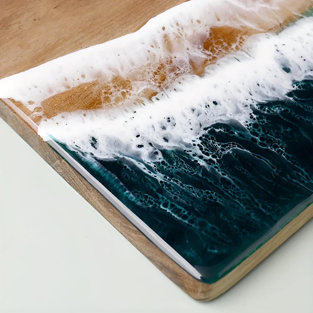 Coastal Charm Acacia Wood Cutting Board with Resin Art