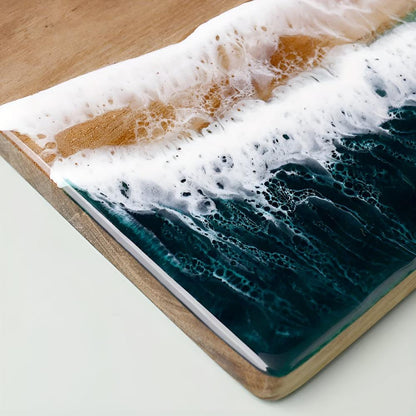 Coastal Charm Acacia Wood Cutting Board with Resin Art