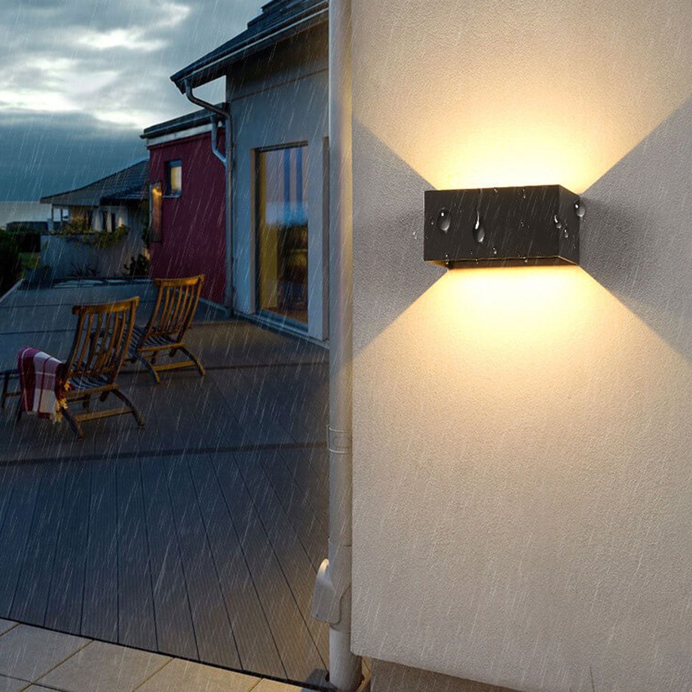 Contemporary Rectangular Waterproof LED Wall Light for Outdoor Use with Dual Light