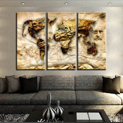 Classic Vintage World Map Canvas Art for Wall Decor