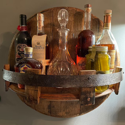 Rustic Solid Wood Design Wall Shelf for Whiskey Barrel – Round