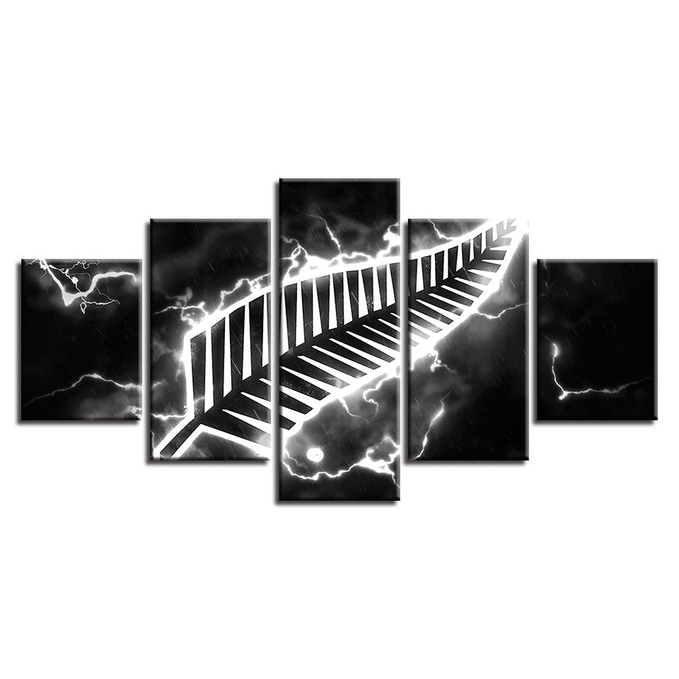 Feather Canvas Wall Art Set - 5 Pieces in Black Thunder Design