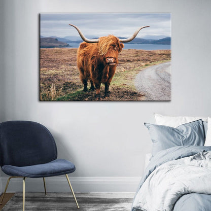 Canvas Wall Art of a Charming Brown Cow