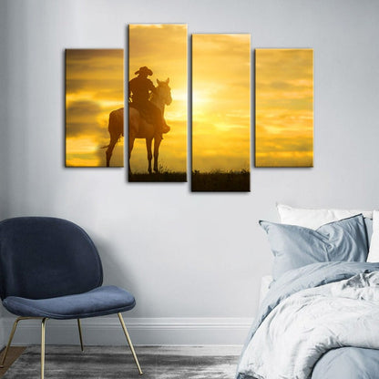 Rustic Sunset Cowboy Canvas Art Set - 4 Panels