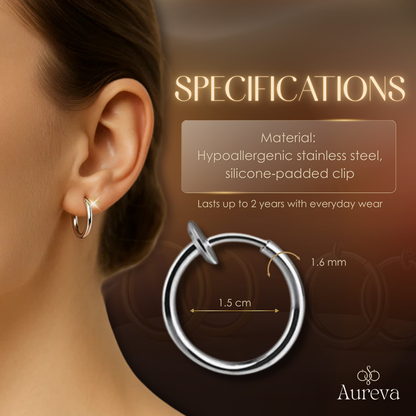 Fashionable Non-Pierced Clip-On Earrings | Adjustable Comfort Fit | Hypoallergenic Stainless Steel | Gold & Silver Set
