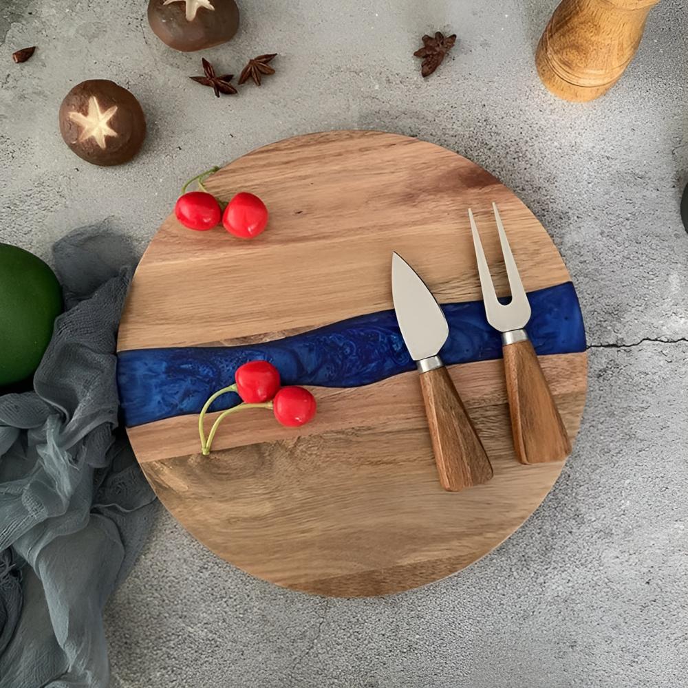 Elegant Acacia Wood Circular Cutting Board with Resin Design