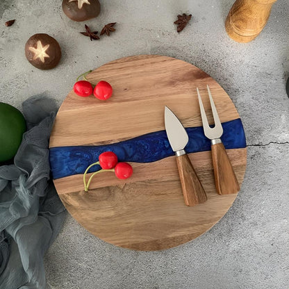 Elegant Acacia Wood Circular Cutting Board with Resin Design