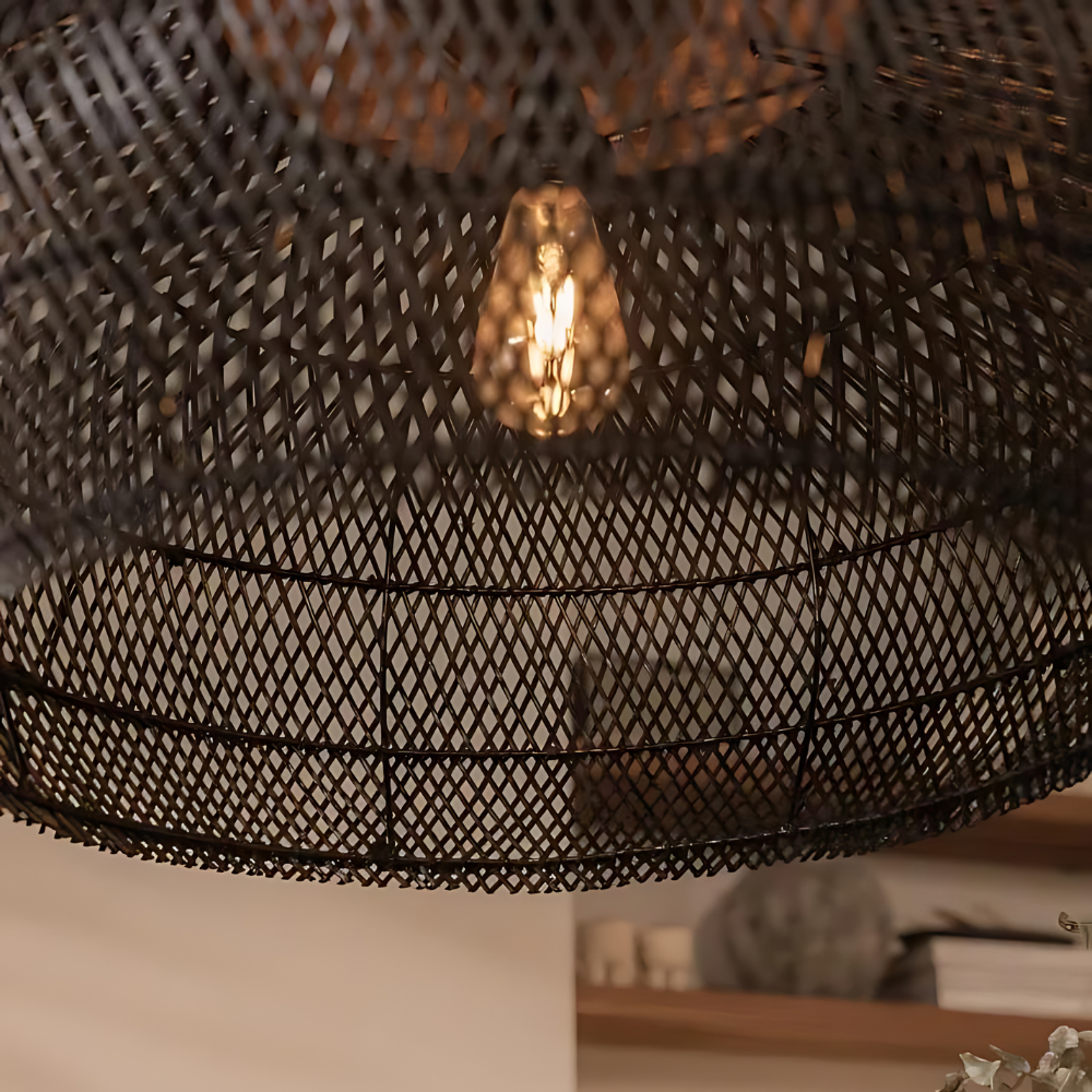 Handwoven Rattan Pendant Light – Bohemian Ceiling Fixture for Natural Style