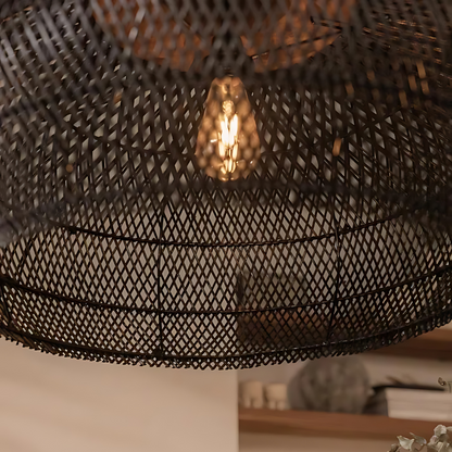 Handwoven Rattan Pendant Light – Bohemian Ceiling Fixture for Natural Style