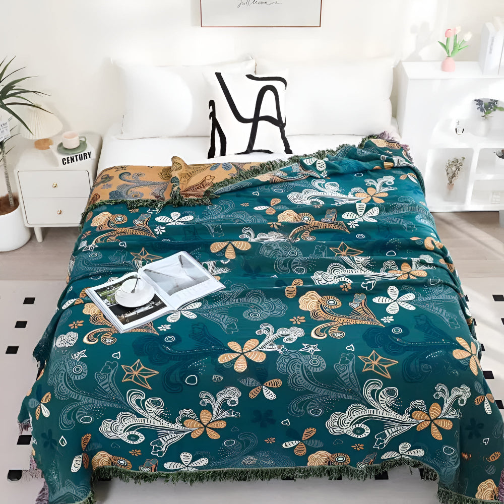 Artistic Botanical Cotton Throw Blanket