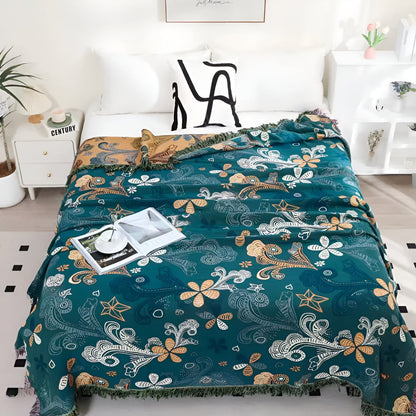 Artistic Botanical Cotton Throw Blanket