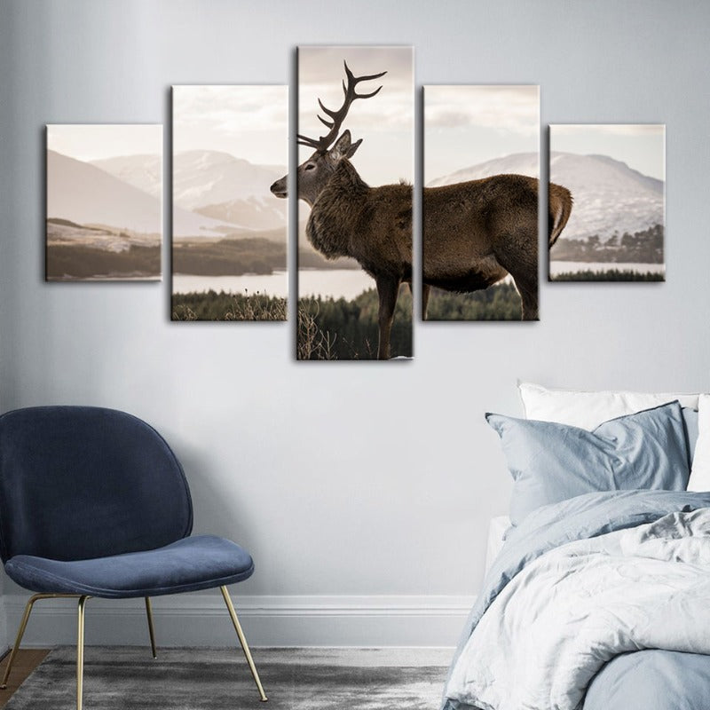 Serene Winter Deer Canvas Art Set – 5 Pieces