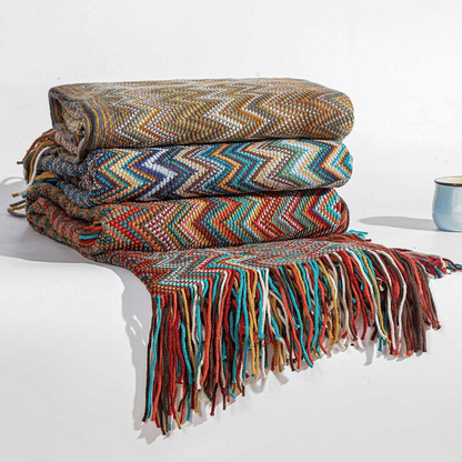 Vibrant Geometric Tasseled Throw Blanket for All Seasons
