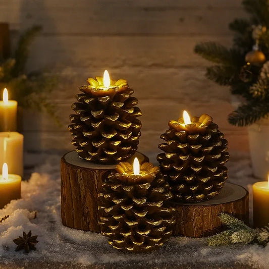 Flameless LED Candles Shaped Like Pinecones – Artisan Style with Remote Timer