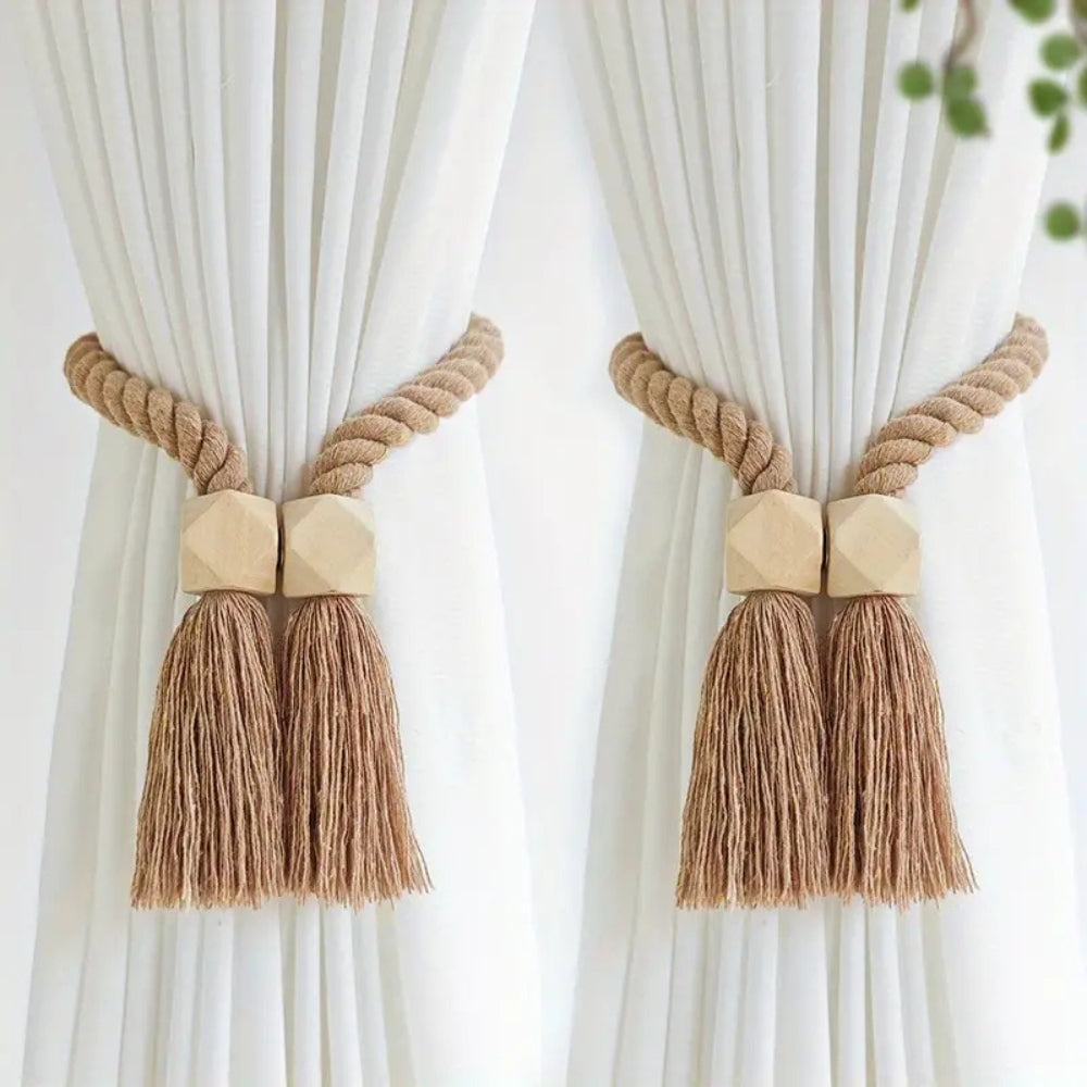 Charming Wooden Bead Curtain Holdbacks | Set of 2