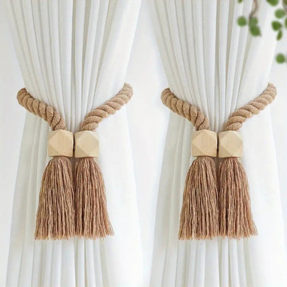 Charming Wooden Bead Curtain Holdbacks | Set of 2
