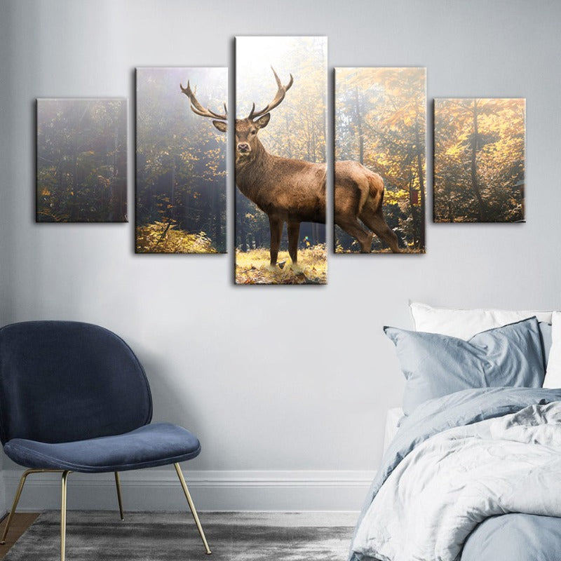 Serene Forest Majesty - 5 Panel Canvas Art