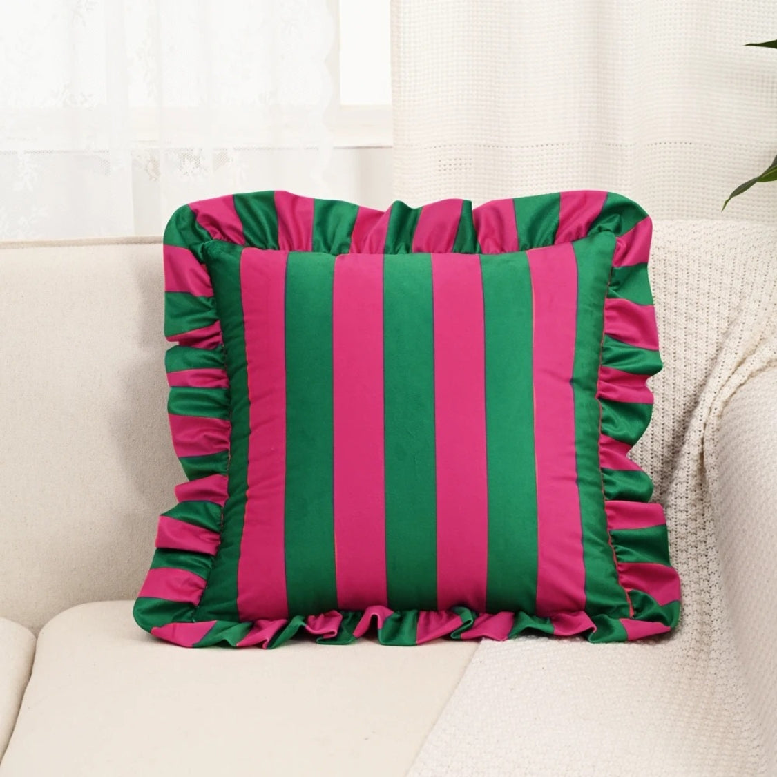 Chic Striped Ruffle Pillow Cover for Elegant Spaces