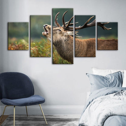 Serene Elk Scene - 5 Piece Canvas Art for Tranquil Spaces