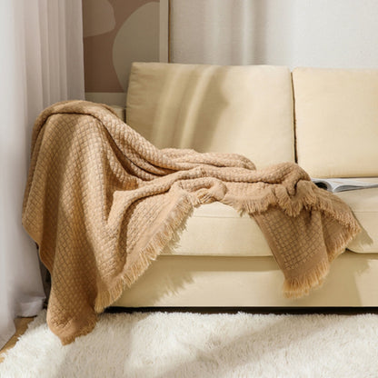 Charming Cotton Waffle Blanket with Stylish Tassels